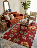 Vintage Floral Hand-Tufted Wool Rug – 5x8 Red Botanical Area Rug