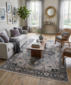 8x10 ft Hand-Knotted Serapi Wool Rug - Transitional Grey & Slate