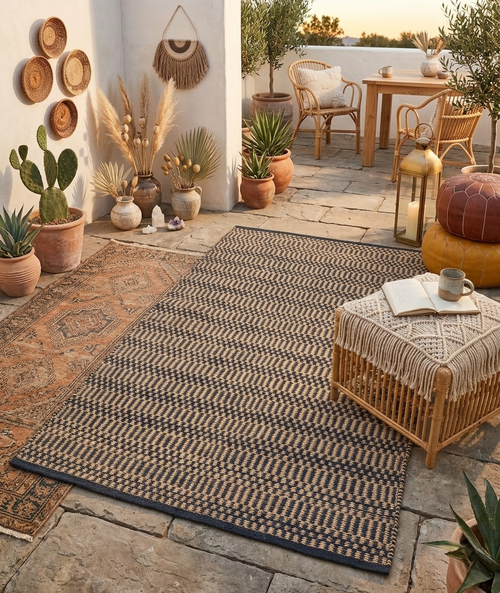 5x7 Natural Jute Area Rug , Natural Bohemian Farmhouse Rug
