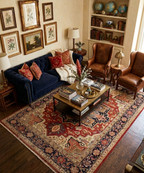 Hand Knotted Wool Heriz Serapi Rug - Red Navy Blue Traditional Persian Area Rug