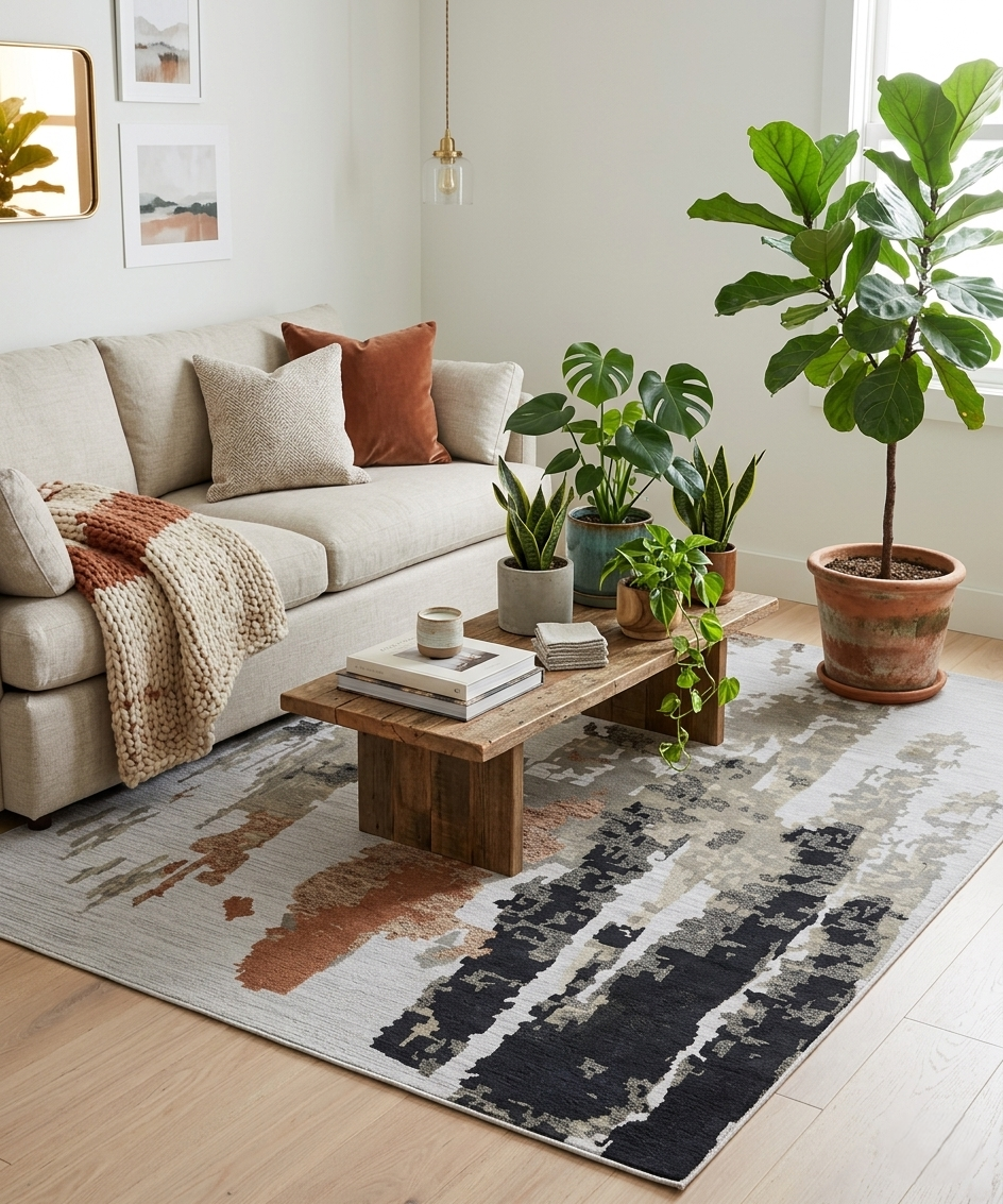 Abstract Charcoal & Rust Hand-Tufted Area Rug