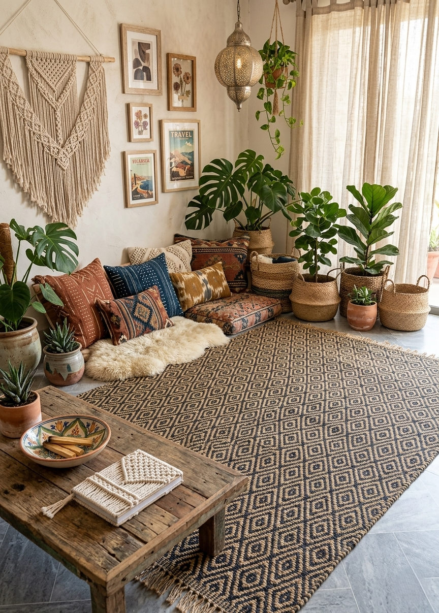5x8 Natural Jute Diamond Pattern Area Rug
