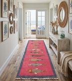 Hand-Knotted Wool Koi Fish Runner – Pink Artisan Fish Rug – Custom Sizes Available
