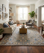 Vintage Medallion Hand-Tufted Wool Rug | Slate Blue & Taupe Area Rug