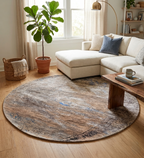 Luxury Abstract Round Rug - Hand-Knotted Wool & Silk Blend (6ft Round)