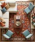 Hand-Knotted Oushak Wool Rug – Terracotta & Slate Blue Oriental Decor