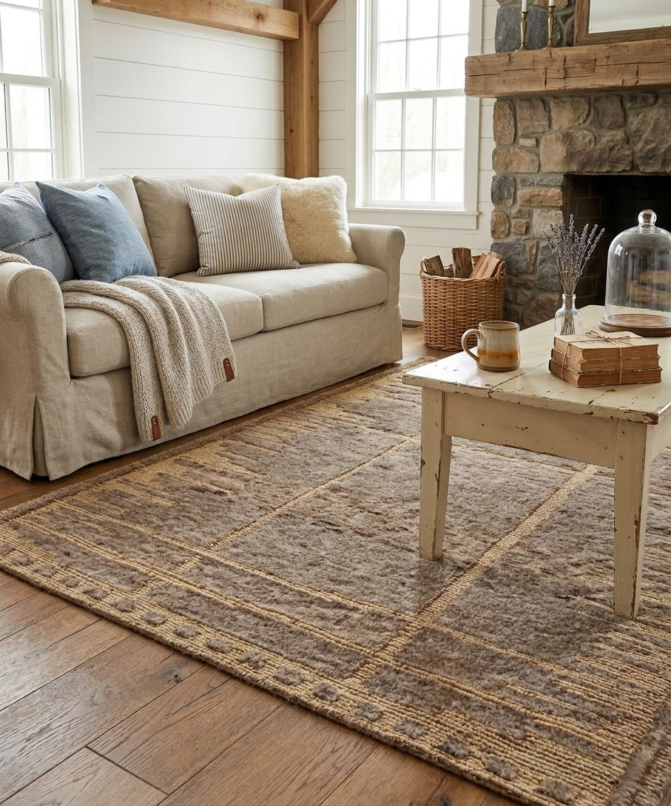Hand Knotted Jute and Wool Rug - Hand Carved Textured Area Rug