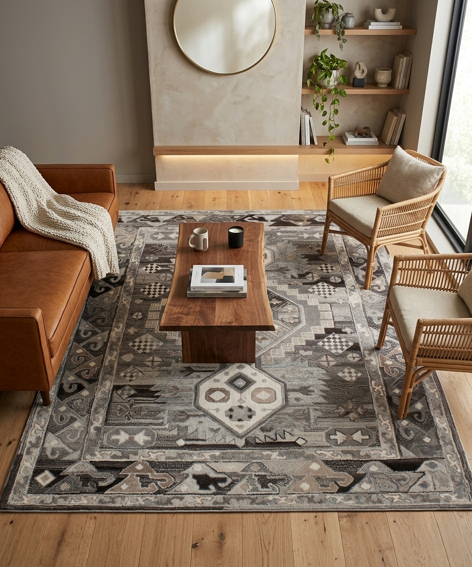 Hand-Tufted Geometric Tribal Rug | Earthy Neutral Tones