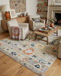 8x10 ft and 9x12 ft Hand-Knotted Silver Oushak Wool Rug – Muted Apricot, Slate & Sage