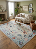 Vibrant Hand-Knotted Pastel Oushak Wool Rug