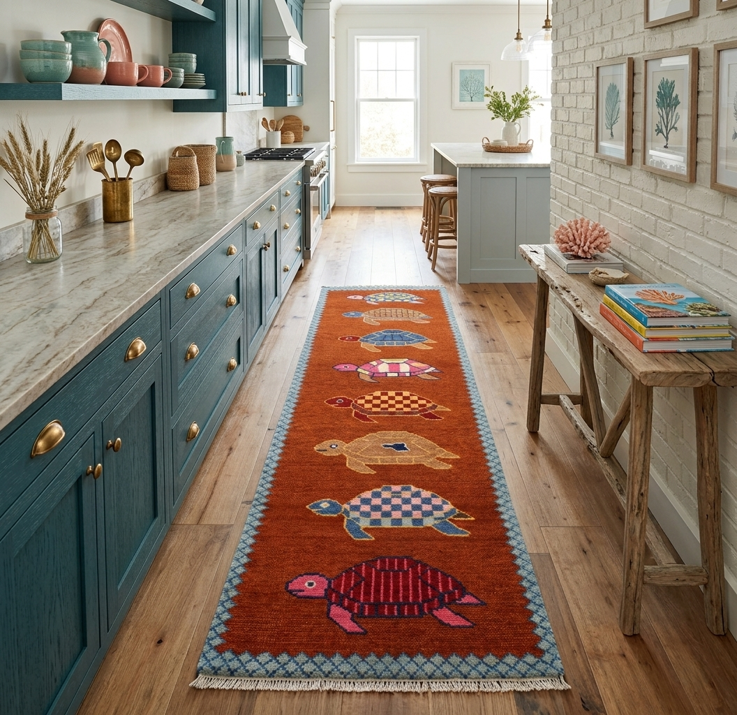 Hand-Knotted Wool Brown Turtle Runner Rug | Custom Size Hallway & Entryway Runner | Artisan Crafted (Copy)