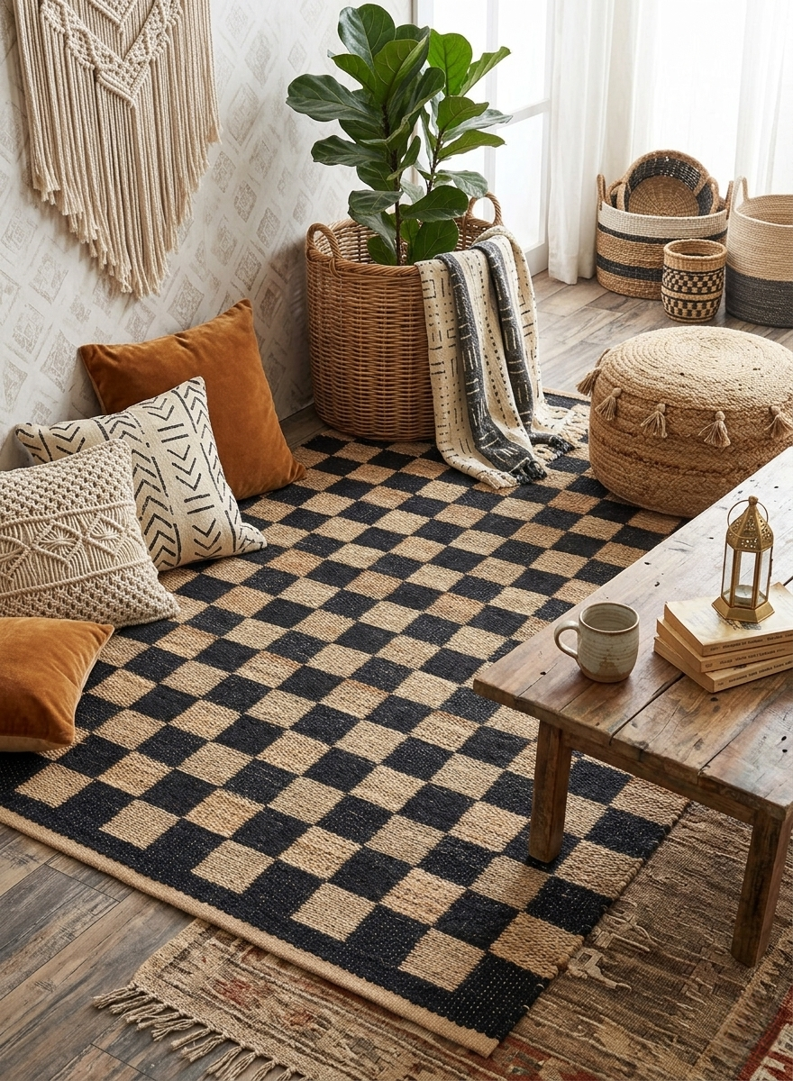6x8 Natural Classic Checkered Jute Area Rug