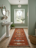 Hand-Knotted Wool Koi Fish Runner – Brown Artisan Fish Rug – Custom Sizes Available