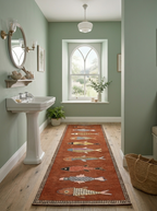 Hand-Knotted Wool Koi Fish Runner – Brown Artisan Fish Rug – Custom Sizes Available