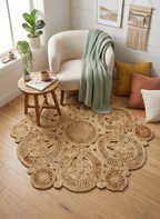 Handmade Jute 3.5x3.5 round Rug, Boho Entryway Jute Area Rug