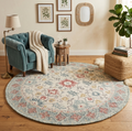 6ft Round Hand-Tufted Wool Floral Rug – 8ft Round Traditional Medallion Design