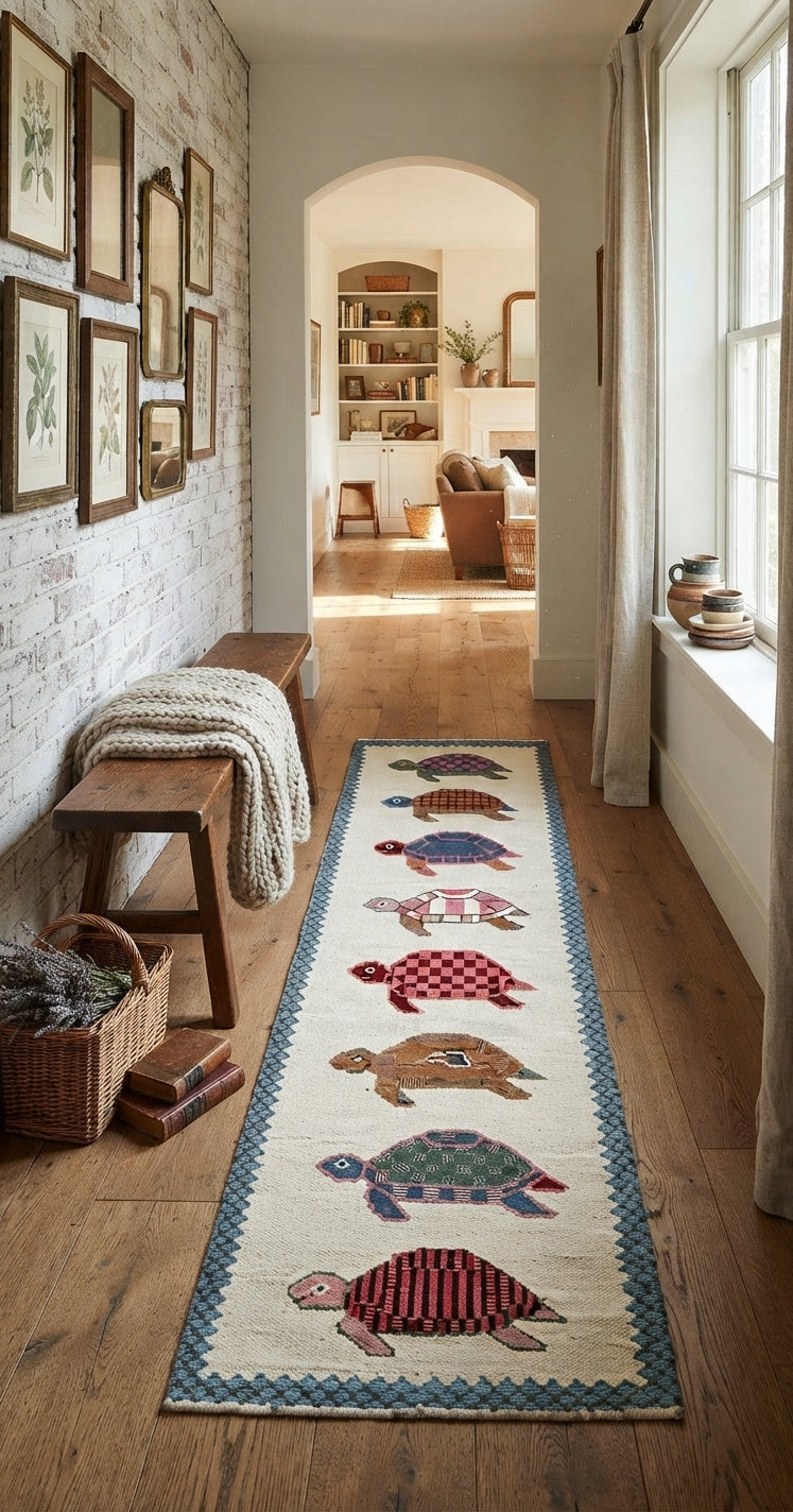 Hand-Knotted Wool Turtle Runner Rug | Custom Size Hallway & Entryway Runner | Artisan Crafted