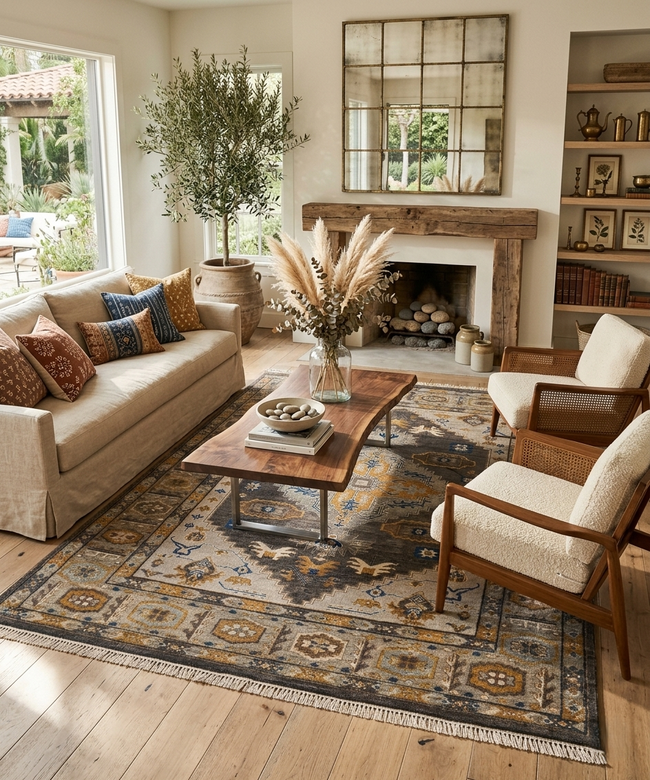8x10 ft, 9x12 ft Hand Knotted Wool Rug - Grey & Gold Oushak Medallion Area Rug