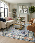 Custom Size Hand-Knotted Wool Area Rug - Traditional Motifs in Soft Blue, Blush & Charcoal