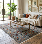 8x10 Hand-Knotted Wool Rug | Blue & Rust Traditional Persian Style