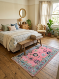 Hand Knotted Pink Oushak Rug Turkish Wool Area Rug