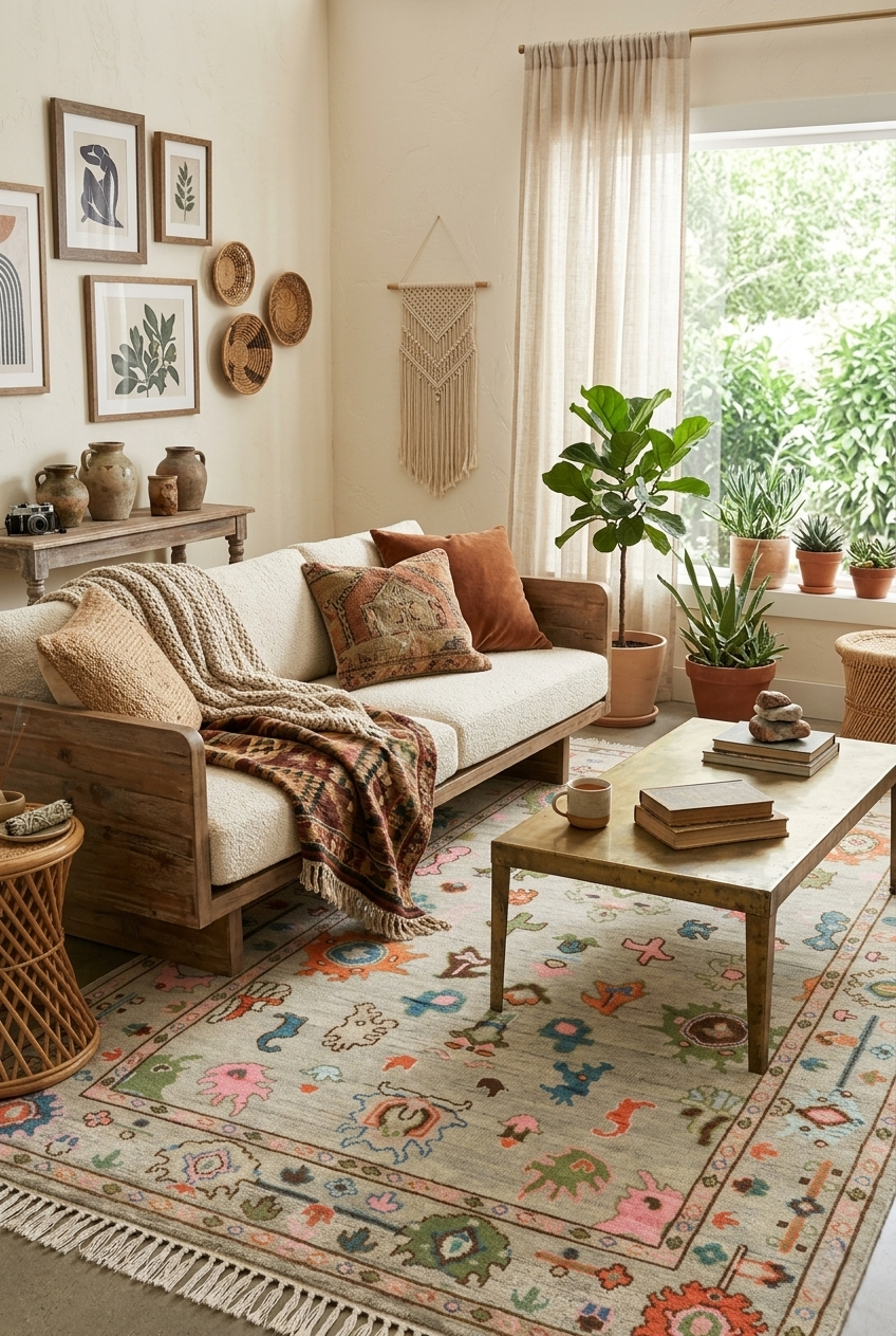 8x10 ft and 9x12 ft Pastel Garden Hand-Knotted Oushak Wool Rug