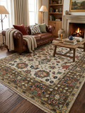 8x10 Vintage-Inspired Hand-Knotted Oushak Wool Rug | Earthy Sage & Terracotta