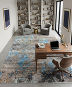 Abstract Nebula Blue & Gold Luxury Rug – Hand-Knotted Wool & Bamboo Silk