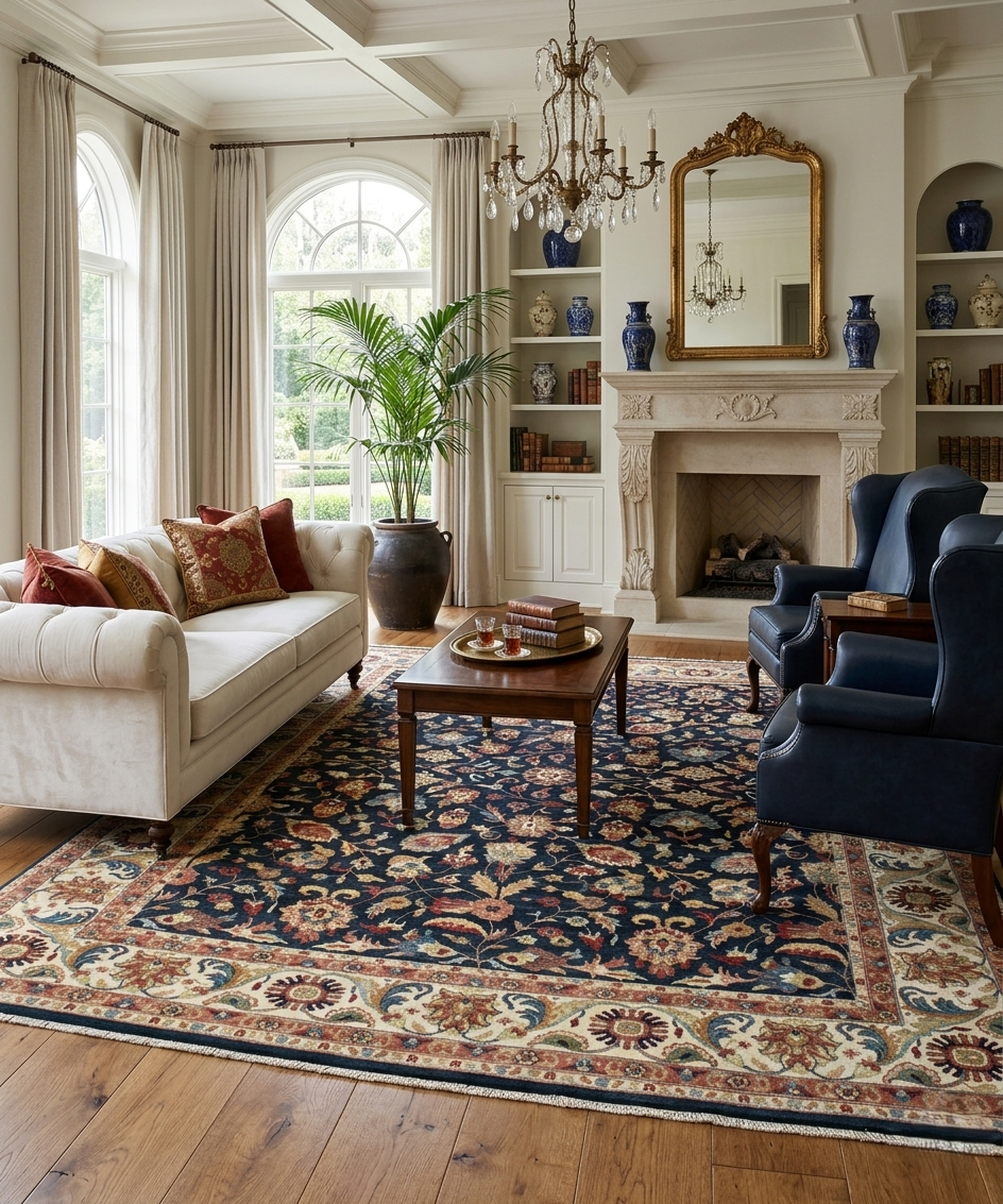 8x10 Hand-Knotted Navy Serapi Wool Rug