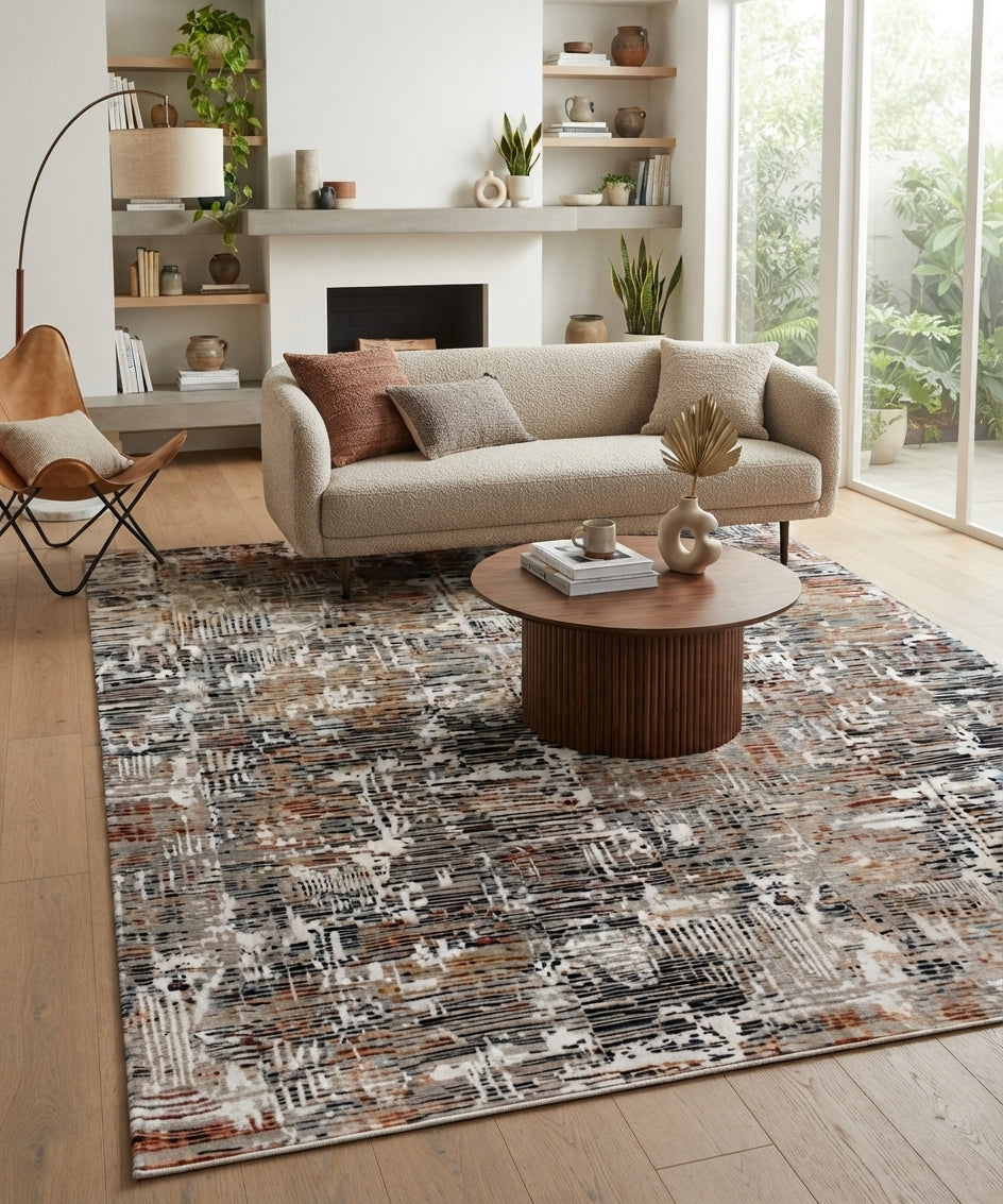 Hand-Knotted Luxury Wool & Bamboo Silk Modern Abstract Area Rug | Contemporary Designer Floor Covering for Living Room & Bedroom