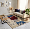 6 x 8 Abstract Gabbeh Rug, Hand-Knotted Wool, Cream Navy Burgundy Art Rug