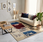 6 x 8 Abstract Gabbeh Rug, Hand-Knotted Wool, Cream Navy Burgundy Art Rug