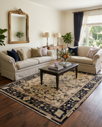 8x10 Hand-Knotted Wool Rug | Vintage Beige & Black Oushak Design