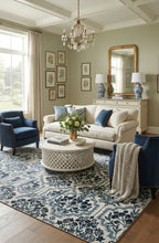 Hand-Tufted Botanical Floral Wool Area Rug | Custom Size High-Traffic Floor Covering, Blue white floral carpet