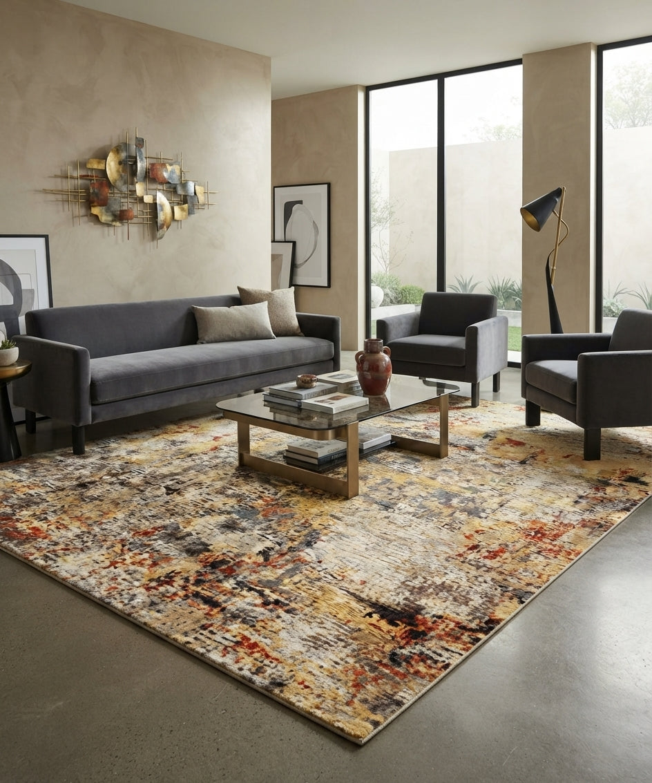 Hand-Knotted Luxury Wool & Bamboo Silk Modern Abstract Area Rug | 100 KPSI Designer Rug for Living Room & Dining Room