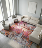 Aurora Abstract Hand-Knotted Wool & Bamboo Silk Rug | Pink & Silver
