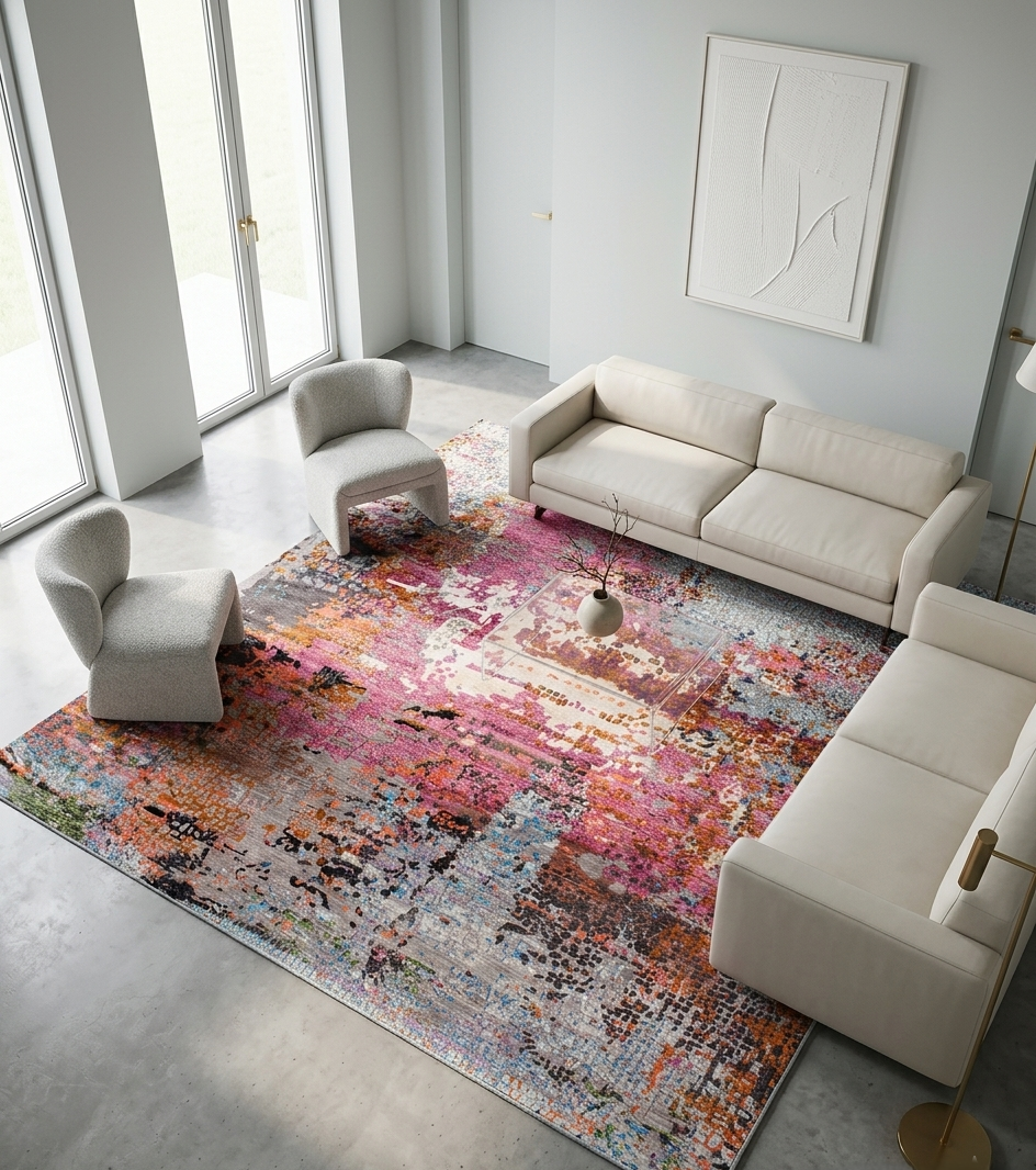 Aurora Abstract Hand-Knotted Wool & Bamboo Silk Rug | Pink & Silver