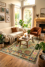 Hand Knotted Sage Green Oushak Rug, Large Floral Wool Area Rug