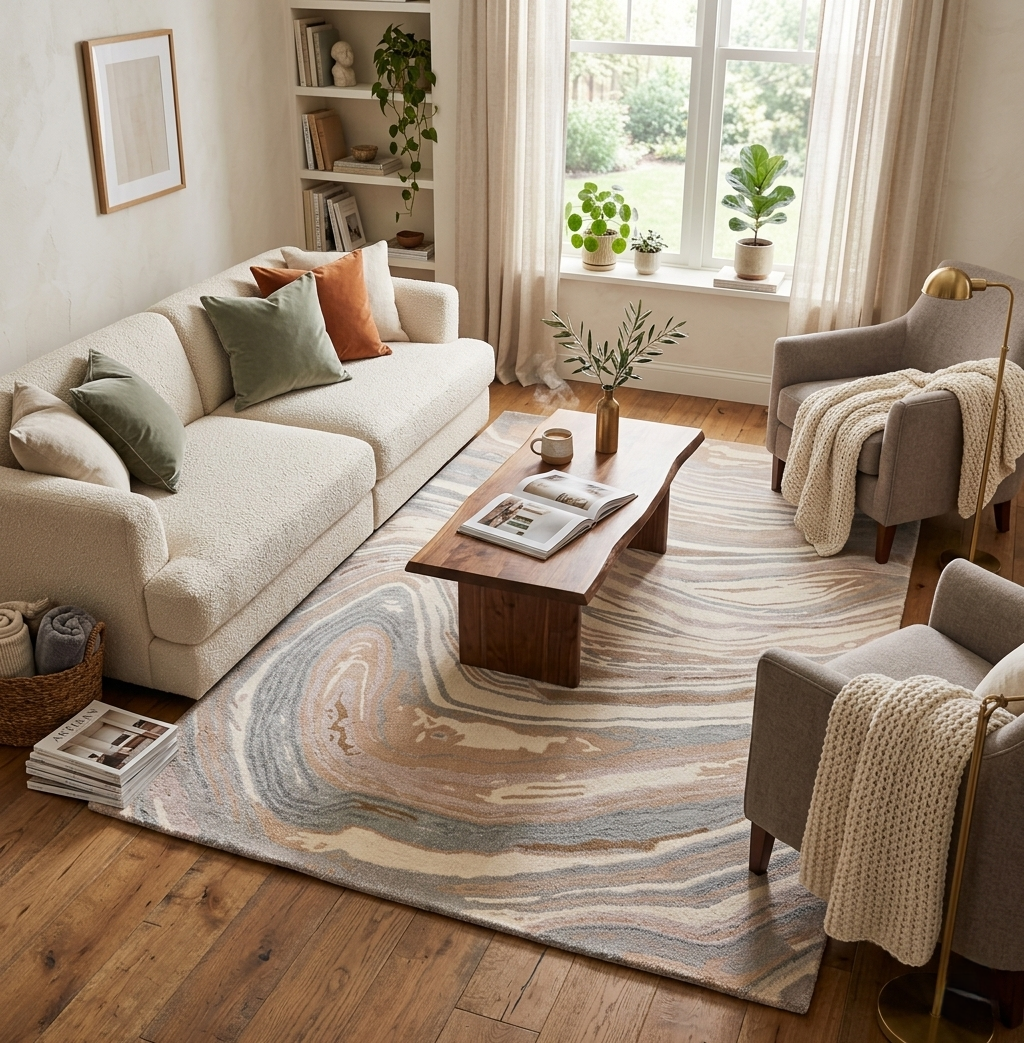Abstract Marble Hand-Tufted Wool Rug – Earth Tone Series