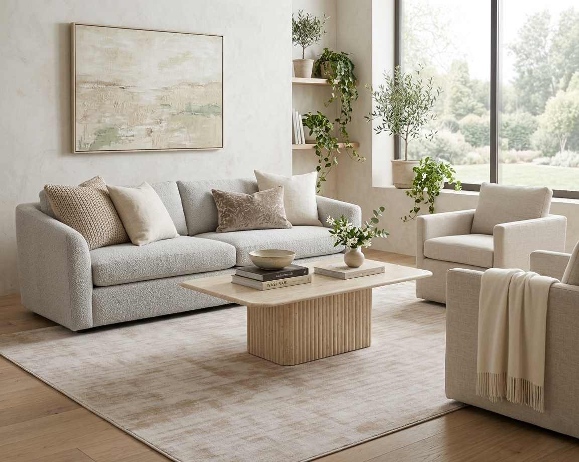 Modern Abstract Handloom Wool Rug - Neutral Sand & Ivory