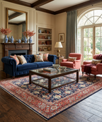 8x10 Hand Knotted Wool Rug - Navy Blue & Rust Traditional Oriental Area Rug