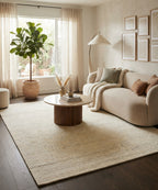 8x10 Modern Minimalist Textured Wool Hand Knotted Area Rug – Ivory & Beige Living Room Rug