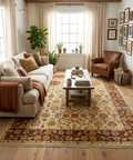 8x10 Hand Knotted Beige and Brown Oriental area Rug for Living Room