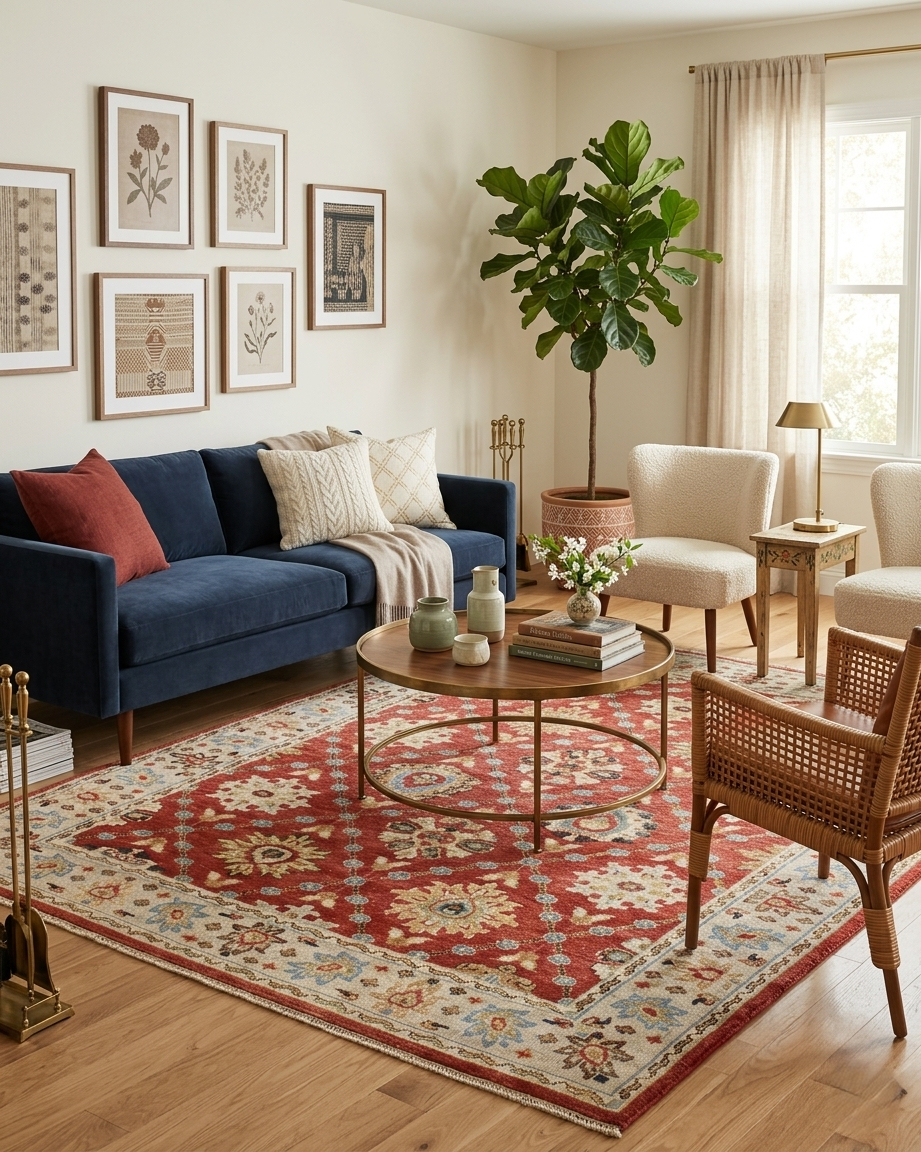 8x10 & 9x12 Hand-Knotted Wool Oushak Rug | Terracotta & Ivory Transitional Area Rug