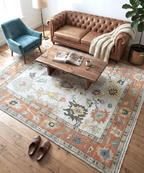 8X10 ft Elegant Salmon & Apricot Hand-Knotted Oushak Wool Rug, available in 9x12 and 10x14 ft