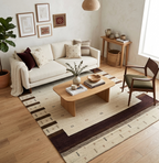 5x8 ft Modern Gabbeh Carpet - Thick Wool, Neutral Cream Field & Chocolate Border
