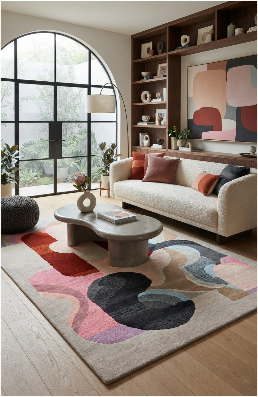 Modern Abstract Wool Area Rug | Hand-Tufted Designer Living Room Carpet | Custom Size High-Traffic Accent Rug