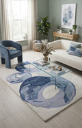 Blue & lavender Wool Hand Tufted Modern Abstract Area Rug – High Traffic Durable Designer Floor Decor, custom size rug