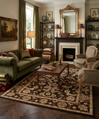 8x11 ft Hand-Tufted Wool Area Rug - Traditional Espresso & Sage Floral