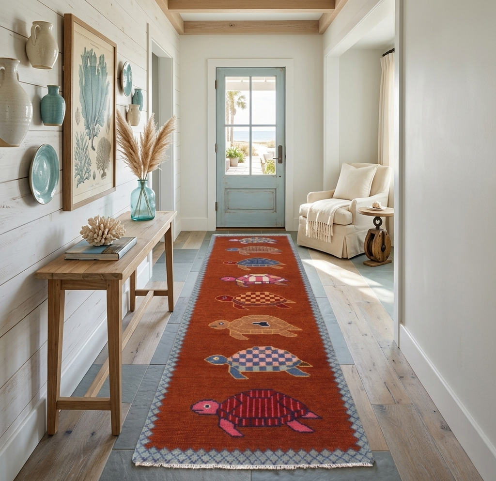 Hand-Knotted Wool Brown Turtle Runner Rug | Custom Size Hallway & Entryway Runner | Artisan Crafted (Copy)